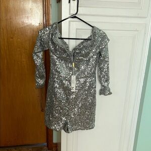 Meshki Silver Sequin Prom Romper